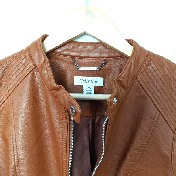 Calvin Klein brown leather jacket - Picture 1 of 2